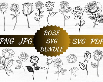 Rose Outline SVG Bundle, Floral Clipart (Digital Download)