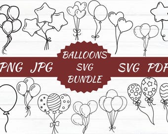 Balloon Outline Vector Bundle, Birthday Party Clipart (Digital Download)