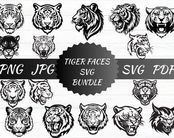 Tiger Faces Vector Bundle, Tattoo Stencils, Clipart (Digital Download)