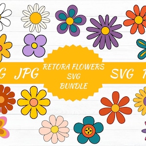 Retro Flowers Svg, Flower Clipart, Daisy Flower Cut File,Boho Flower Svg,Flower Svg Bundle,Floral Png, Svg Files For Cricut,Instant Download