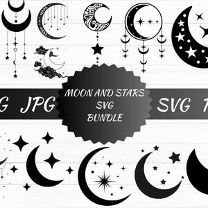 Moon and Stars Svg Bundle Moon Star Silhouette Moon Svg Celestial Svg Moon Star Svg Files for Cricut Night Sky Svg Instant Download