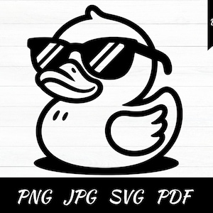 Duck With Sunglasses Svg & Png, Rubber Duck Clipart, Duck Vector Image, Bath Duck Silhouette, Sublimation Design, Duck Cut File