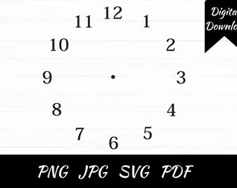 Clock Face Template, Printable Clock, SVG, PNG, PDF (Digital Download)
