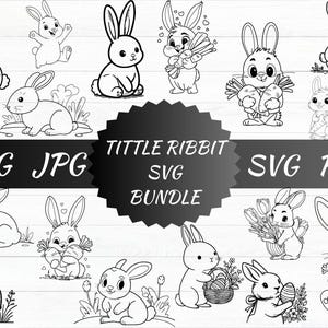 Little ribbit cartoon bunny bundle svg cut file, animals cut file, mouse ,heart,flower svg, animal hand drawn style,svg,png,jpg, for cricut