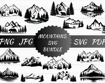 Mountain Scenery SVG Bundle, Pine Tree Forest Clipart (Digital Download)