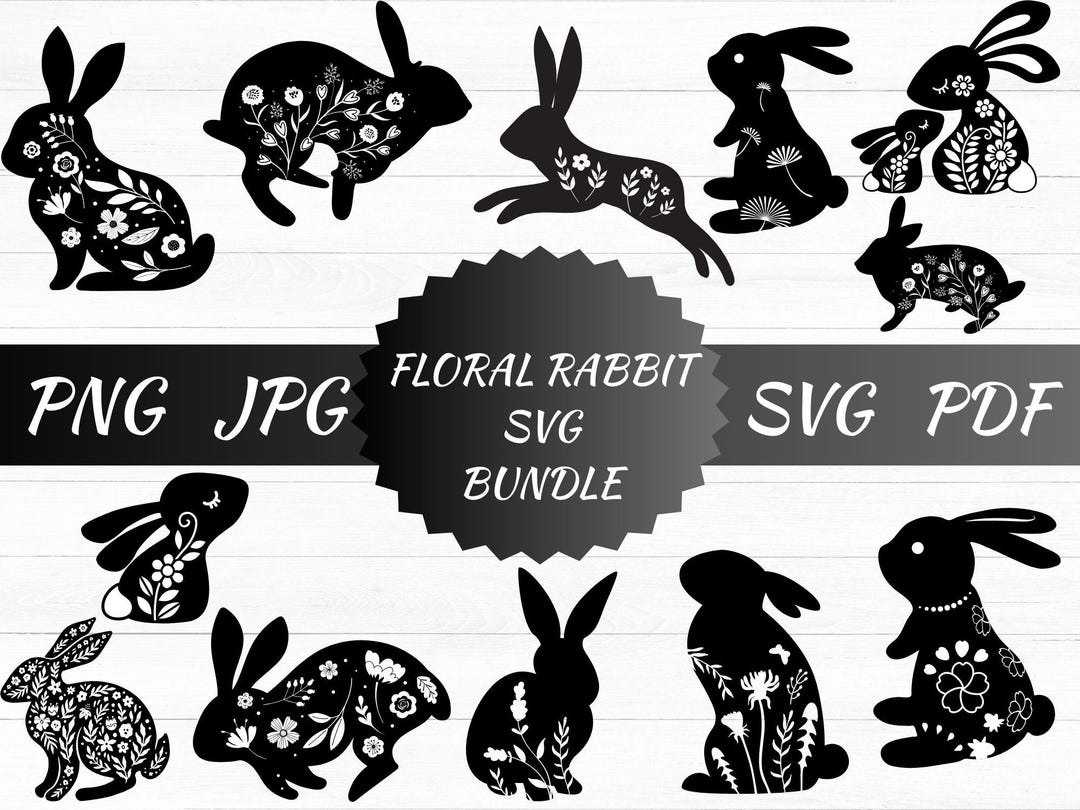 Floral Rabbit SVG Rabbit Silhouette for Cricut and Cut File Flower ...
