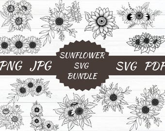 Sunflower SVG, Silhouette, T-shirt, Floral, Graphic, Digital, Commercial use, Instant download, Bundle, Vinyl, Vector, Cricut