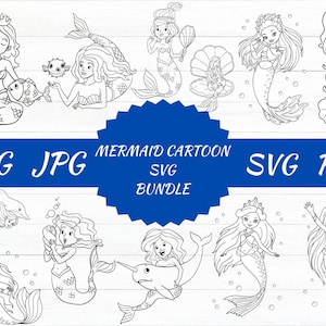 Meerjungfrau Cartoon Bundle svg,Schnittdatei,Ozeantiere fisch,Muschel,clipart SVG für Schnittdatei, Tier handgezeichneter Stil,svg,png,jpg, für Cricut