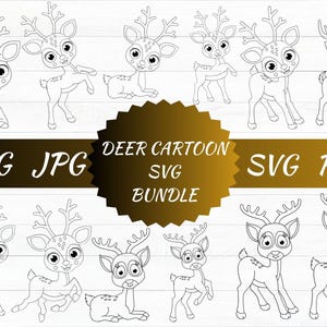 Deer cartoon bundle svg for cut file, Christmas animals cut file, flower svg, animal hand drawn style,svg,png,jpg, for cricut