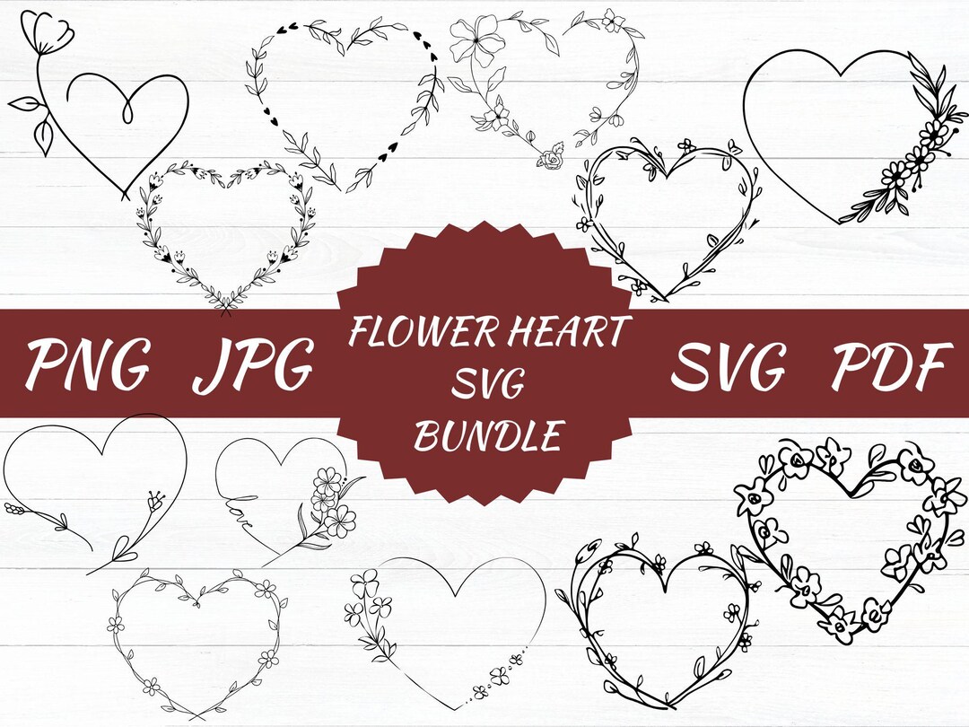 Floral Heart Svg Bundle, Flower Frame Cut Files (digital Download) - Etsy