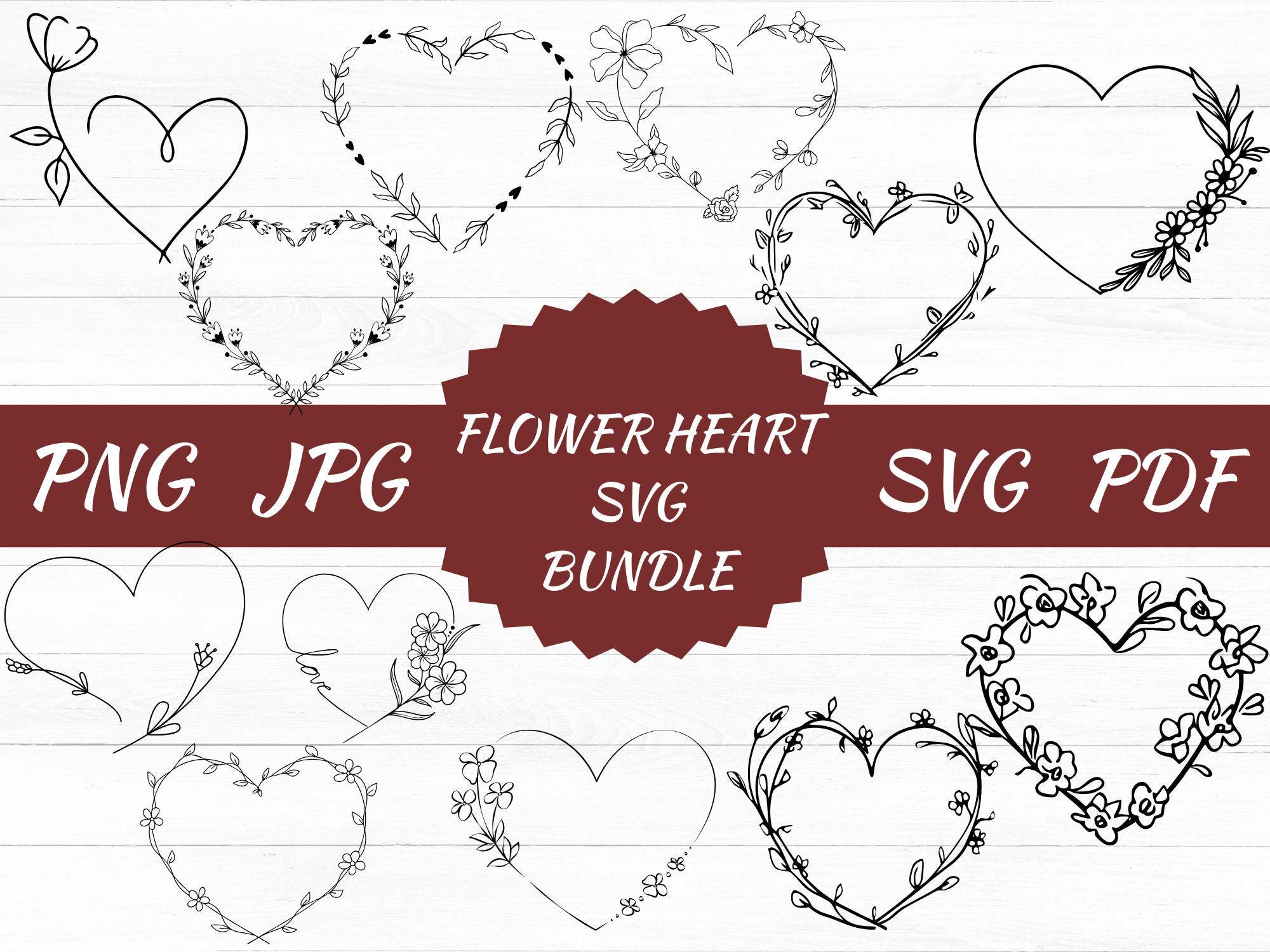 Floral Heart Svg Bundle, Flower Frame Cut Files (digital Download) - Etsy