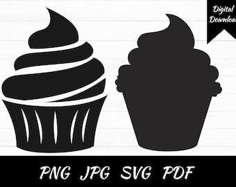Cupcake SVG, Cupcake Silhouette Cutting File SVG Vector and PNG Transparent Background Sublimation Clip Art Instant Download