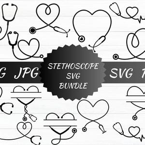 Stéthoscope Svg Bundle stéthoscope monogramme Svg coeur stéthoscope Svg infirmière Svg docteur Svg stéthoscope nom Svg téléchargement numérique