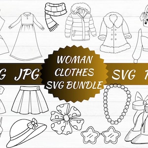Woman Clothes Collection Set - Clothes svg, Clothing svg, Clothes Clipart, Clothes Accessories, Denim Jacket, Denim Shorts, Fashion Clothes
