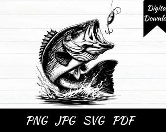 Schwarzer Bass Angeln Design | Forellenbarsch Print (Digital Download)