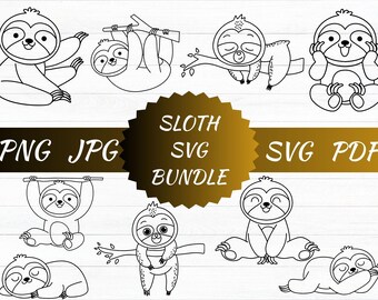 Sloth SVG,Cute Sloth PDF,Sleeping Hanging sloth,Cut file,Sloth Outline,Cutting,PNG,Cricut,Silhouette,Commercial use,Instant download