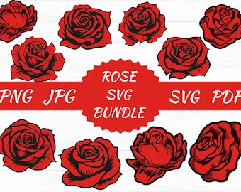 Rose SVG Bundle, Flower Outline Vector Clipart (Digital Download)