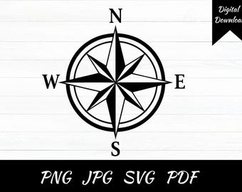 Compass SVG, Compass Rose PNG, Nautical Compass , North South East West Svg, Compass Star Cricut Silhouette Cut File