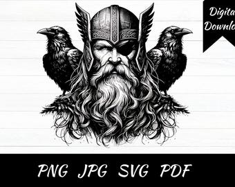 Odin Portrait | SVG JPG PNG | Odin Download | Odin t-shirt design | Odin Art | Viking Art | Sublimation | svg jpg png file | Odin Ravens