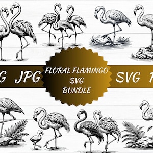 Floral Flamingo SVG Bundle, Kissing Flamingos Clipart (Digital Download)