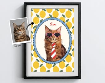 Slecht getekend kattenportret Grappige aangepaste kattentekening van foto Gepersonaliseerde huisdierkunst Leuk kattenliefhebber cadeau Kattenportret kerstcadeau