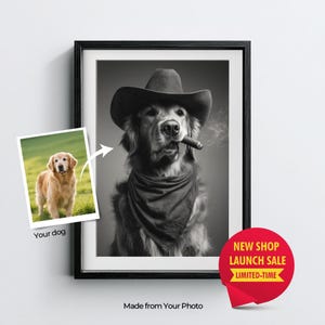 Custom Cowboy Dog Portrait  Wild West Pet Art Digital Download  Unique Gift for Dog Lovers Custom Dog Art Digital Download Golden Retriever