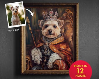 Ritratto personalizzato di cane reale, divertente dipinto rinascimentale di cane, arte murale con cane regale, ritratto unico di animale domestico, regalo per amanti dei cani, regalo di compleanno o di Natale