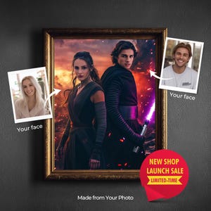 Custom Star Wars Couple Portrait From Photo Jedi  Sci Fi Art  Anniversary or Family Gift for Him Her  Star Wars Wall Art Printable