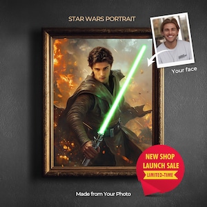 Custom Star Wars Portrait From Photo Jedi Warrior Portrait Nerdy Gift for Him Dad Personalized Wall Art Anniversary Birthday Present
