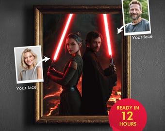 Benutzerdefinierte Star Wars Paar Porträt vom Foto Jedi Sci Fi Kunst Jahrestag oder Familiengeschenk für Ihn Ihre Star Wars Wand Kunst druckbar