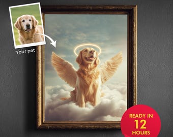 Personalized Dog Memorial Portrait with Angel Wings & Halo  Custom Pet Loss Gift, Dog Remembrance Digital Art Sympathy Gift for Pet Owners