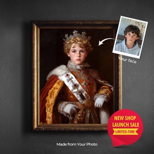 Aangepast koninklijk portret voor kinderen grappig kinderschilderij in renaissancestijl Gepersonaliseerd nobel kunstwerk Uniek verjaardagscadeau voor jongens en meisjes