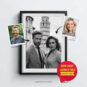 Vintage Style Custom Couple Photo Collage  Personalized Digital Portrait for Anniversary Wedding, or Romantic Gift for Him or Her