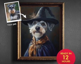 Custom Fantasy Pet Portrait Witch or Wizard Dog Cat Illustration Magical Gothic Pet Art  Unique Pet Lover Gift  Gifts for Dog Lovers