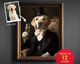 Aangepast herenhondenportret van foto Gepersonaliseerde Royal Pet Art Grappig cadeau voor hondenliefhebbers Digitale download
