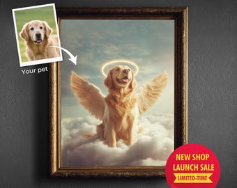 Personalized Dog Memorial Portrait with Angel Wings & Halo  Custom Pet Loss Gift, Dog Remembrance Digital Art Sympathy Gift for Pet Owners