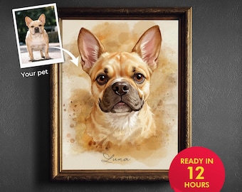 Custom Digital Pet Portrait from Photo – Personalized Pet Memorial Gift, Watercolor Style Pet Illustration, Dog & Cat Art Print