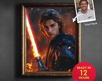 Individuelles Star Wars-Porträt für ihn – Personalisiertes Jedi-Porträt nach Foto – Sci-Fi-Charakterkunst – Star Wars-Geschenke für Männer – Nerd-Geschenk für Papa