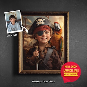 Custom Pirate Portrait for Kids - Boy or Girl  Fun Treasure Map Art  Nursery Wall Decor  Birthday Gift I Playroom Decoration