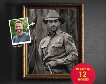 Custom Cowboy Portrait From Photo Vintage Western Style Personalized Gift For Him Husband Couple Wedding Digital Art Download
