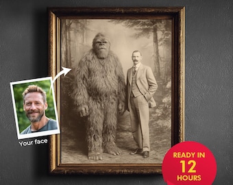 Gepersonaliseerde jaren 1890 ontdekkingsreiziger portret Bigfoot kunst vintage avonturier muurkunst historisch avontuur kunst wildernis decor