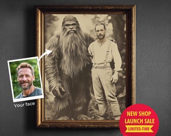 Personalized 1890s Explorer Portrait Bigfoot Art Vintage Adventurer Wall Art Historical Adventure Art Wilderness Decor