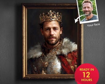 Aangepaste koningsportret van foto Royal Portrait voor vader Gepersonaliseerde Royal Crown Art Renaissance King Ar Regal cadeau voor mannen