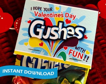 Instant Download Gushers Valentine Topper Printable, Personalized Classroom Valentines, Healthy Snack