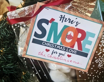 Printable Neighbor Gift Tag, S'more Christmas Love, Treat Label Instant Download