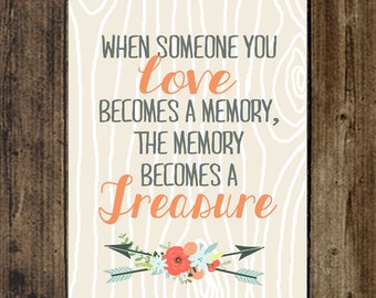 Digital Memories Print Instant Download, Memory Becomes a Treasure 5x7 Sympathy Loss Gift