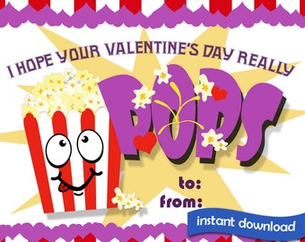 Printable DIY Valentine Popcorn Sleeve, Instant Download Classroom Treat Topper for Valentine's Day, Red