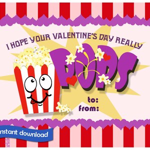 Printable DIY Valentine Popcorn Sleeve, Instant Download Classroom Treat Topper for Valentine's Day, Pink
