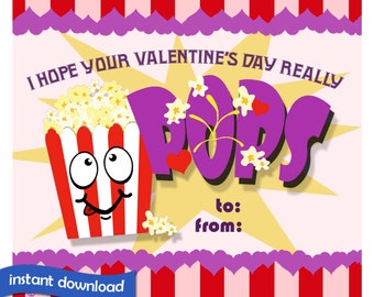 Printable DIY Valentine Popcorn Sleeve, Instant Download Classroom Treat Topper for Valentine's Day, Pink