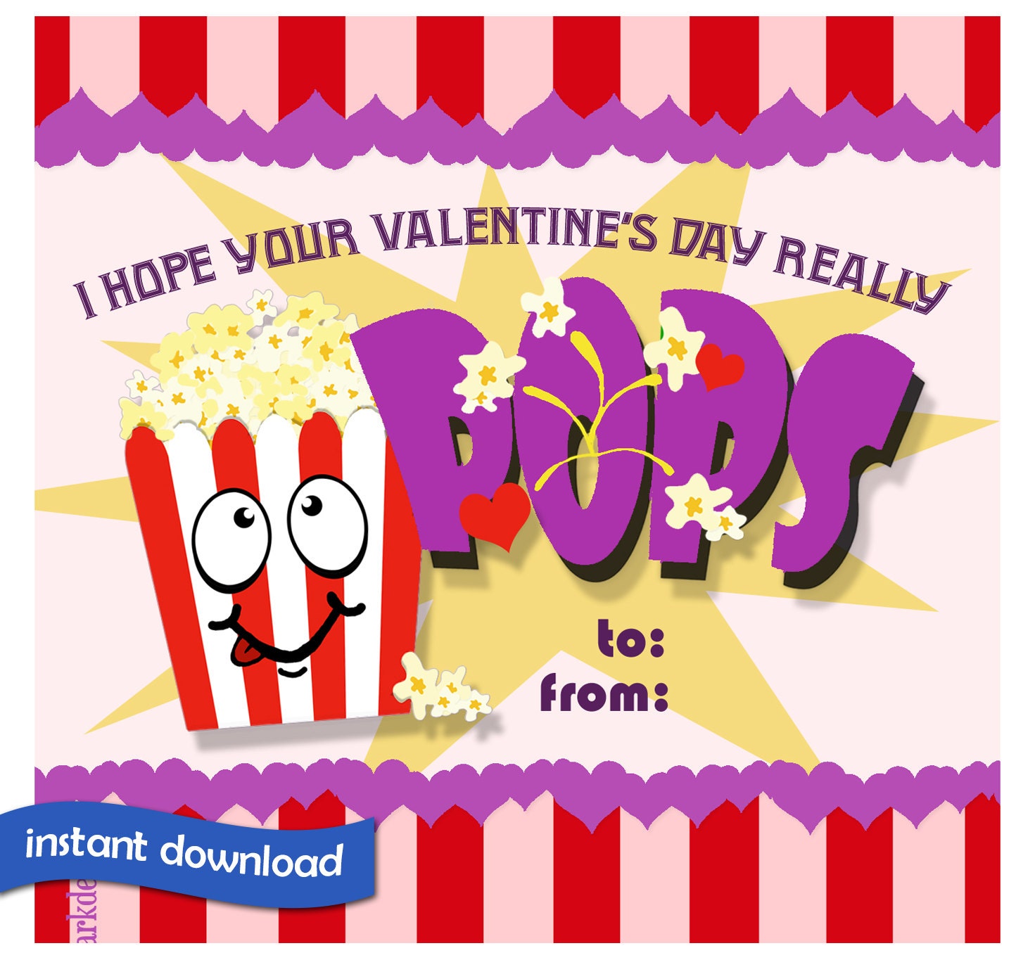 Printable DIY Valentine Popcorn Sleeve, Instant Download Classroom ...